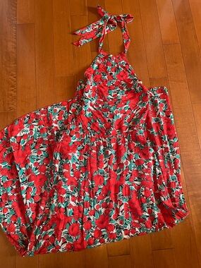 Women’s Red Floral Halter Maxi Dress